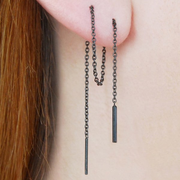 Oxidised Silver Threader earrings - Otis Jaxon Silver Jewellery