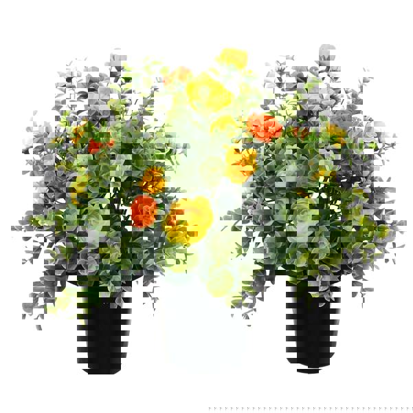 Memorials Direct Premium Artificial Grave Flowers – Orange Daisies with Ranunculus & Berries (25cm) | Memorial Vase Pot