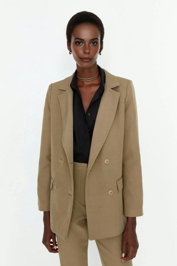 WOVCOR Lined Woven Blazer Jacket with Button Detail