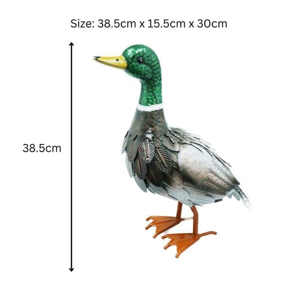 EDH Door Hardware Metal Farmyard Male Duck (38.5cm x 15.5cm x 30cm) – Handcrafted Rustic Duck Garden Ornament – Weather-Resistant Metal Duck Statue