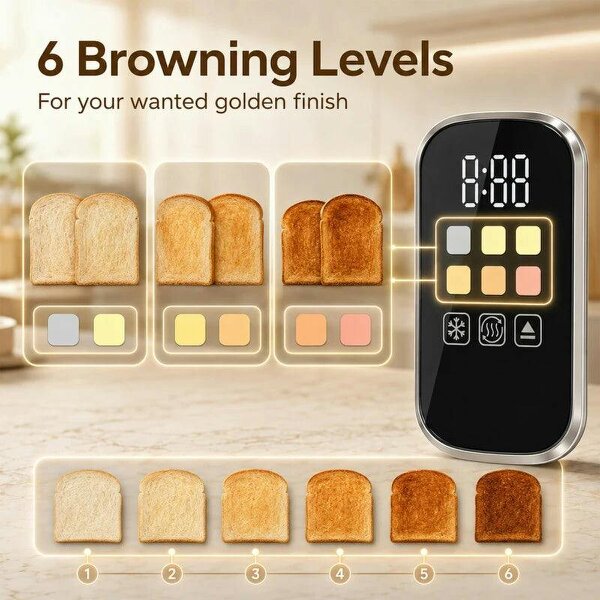 Kettle and Toaster Set with LED Touch Screen, Kettle with Strix Thermostat, 2 Slice Toaster w/ 6 Browning Levels, Silver