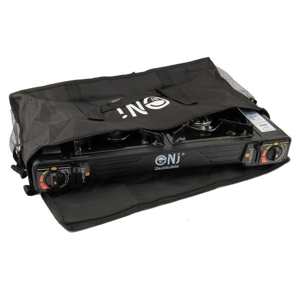 Portable camping stove in a carry bag