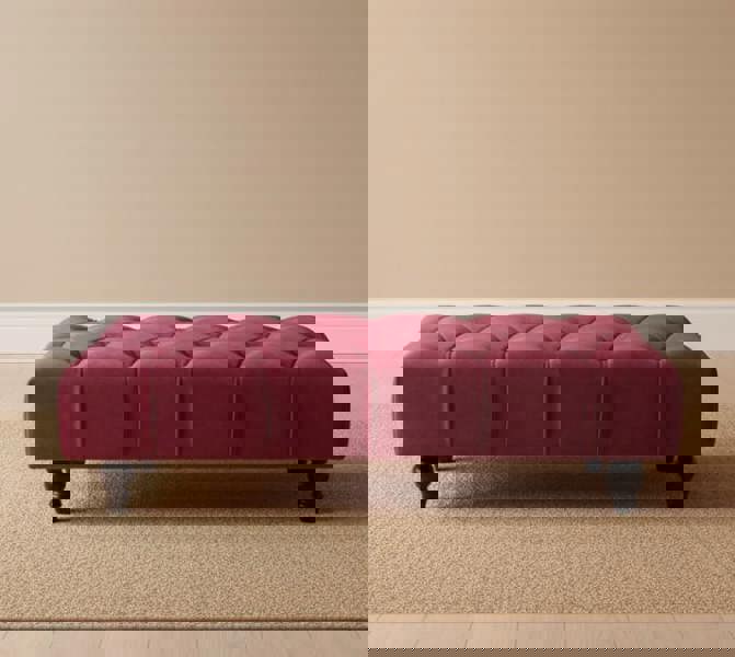 ISTOOLS Claret Chesterfield Footstool | Long Maroon Upholstered Ottoman Bench (Non-Storage)