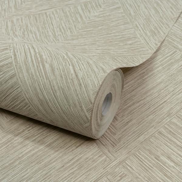 Grandeco Boutique Loni Geometric Natural Weave Luxury Weight Embossed Wallpaper, Neutral Beige Linen