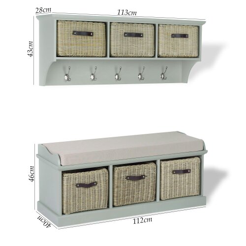 Statement Furniture Tetbury Hanging Shelf and Bench Set with Storage - Large