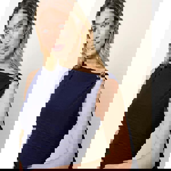 Blue Vanilla Drape Brooch Detailing Ruched Maxi Dress