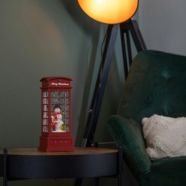 Samuel Alexander 25cm Battery Operated Light up Christmas Phone Box Water Spinner with Snowman Scene & LEDs