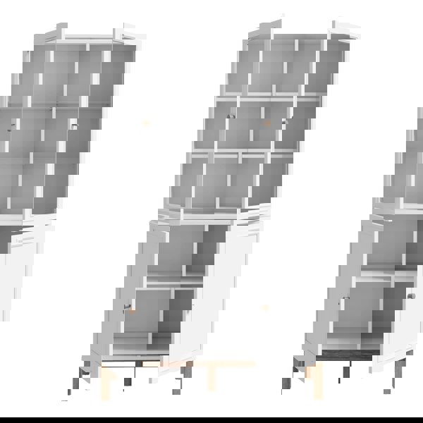 Furniture To Go Wensley Display Cabinet with 2 Doors and 2 Glass Doors in Light Grey and Oak