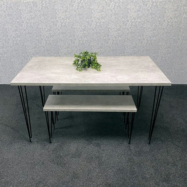 Kosy Koala Grey Dining Table with Hairpin Legs & 2 Matching Benches Set for Kitchen & Dining Room