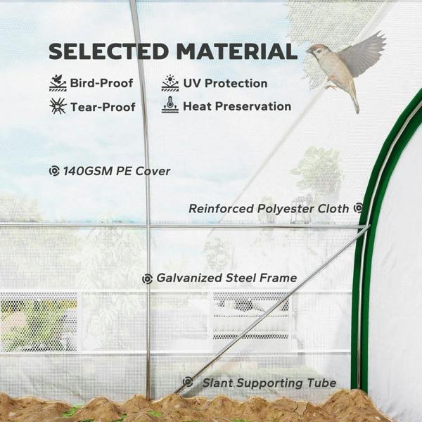 White PE cover greenhouse tent with galvanized steel frame and slanted support tubes