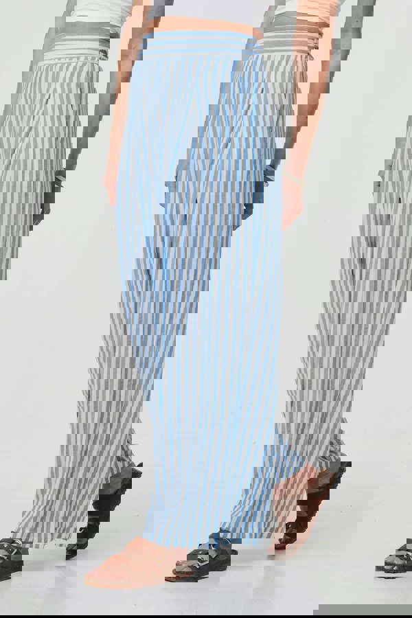 Blue | Striped High Waist Wide Leg Trousers
