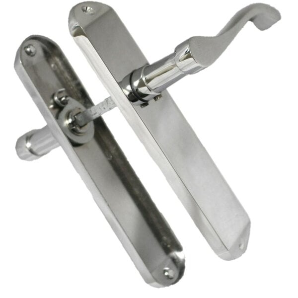 EDH Door Hardware Door Handles Cadenza Chrome Scroll on Backplate, Latch, Lock & Bathroom Sets