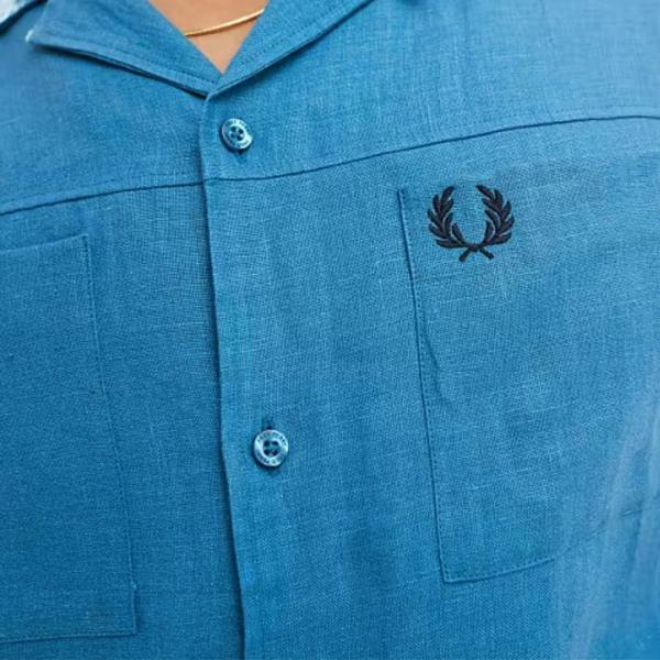 Fred Perry Mens Runaway Linen Shirt - Ocean Blue - 