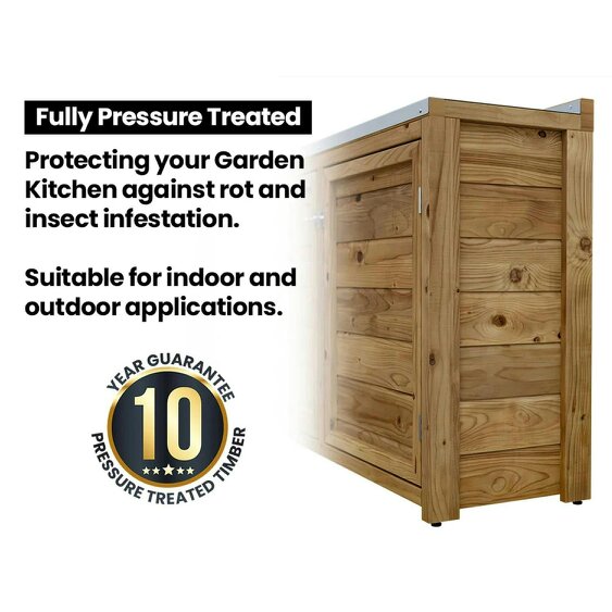 Dunster House Wooden Garden Kitchen Unit L-Configuration With Stainless Steel Countertop, W2m x D1.5m / W7' x D5