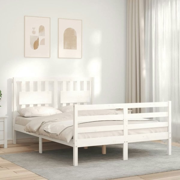 Berkfield Bed Frame with Headboard White 140x190 cm Solid Wood