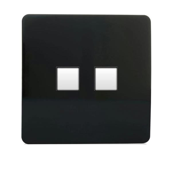 Trendi Switch 2 Gang RJ45 Cat 5e PC Ethernet & Telephone Slave Sockets in Piano Black