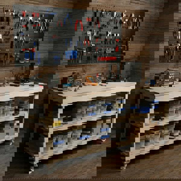 Arbor Garden Solutions Wooden Workbench MDF Top Depth-4ft With Wheels and Double Shelf