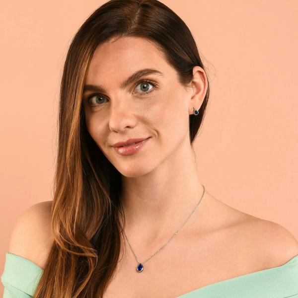 Zavana Blue Pear Shaped Silver Pendant Necklace with Blue Cubic Zirconia Stone for Women