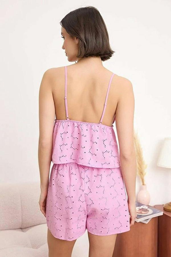 WOVCOR Floral Embroidered Lined Cami Top and Shorts Pyjama Set