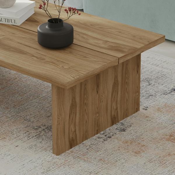 Decortie Modern Scandi Design 120cm Rectangular Coffee Table with Soft Corner Edges, Flat-Panel Legs, Living Room, Natural Oak