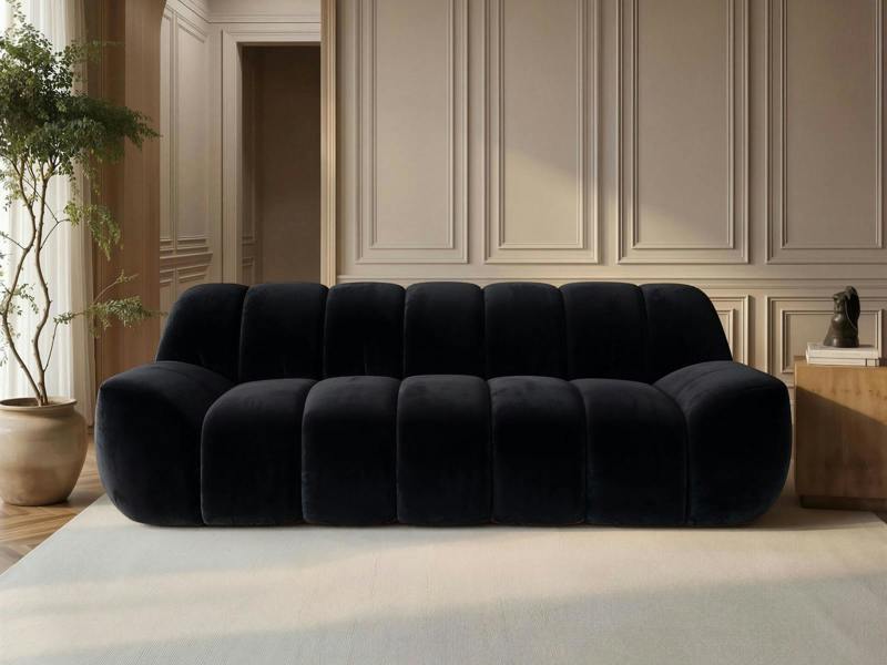 Macy Large 3 Seater Sofa Black Velvet