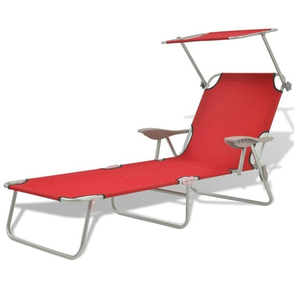 Berkfield Sun Lounger with Canopy Steel Red