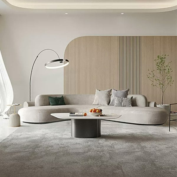 Cosima Grey Four Seater, Five Seater Curved Sofa, Long Sofa Suedue, Clearance-Weilai Concept-Curved Sofa 330cm / 250cm-Right hand facing-Weilai Concept