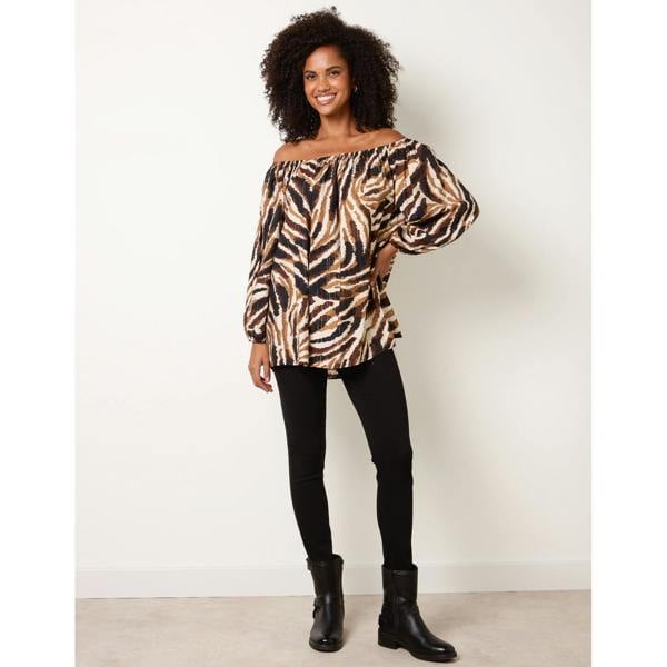 Blue Vanilla Tiger Print Volume Sleeve Blouse