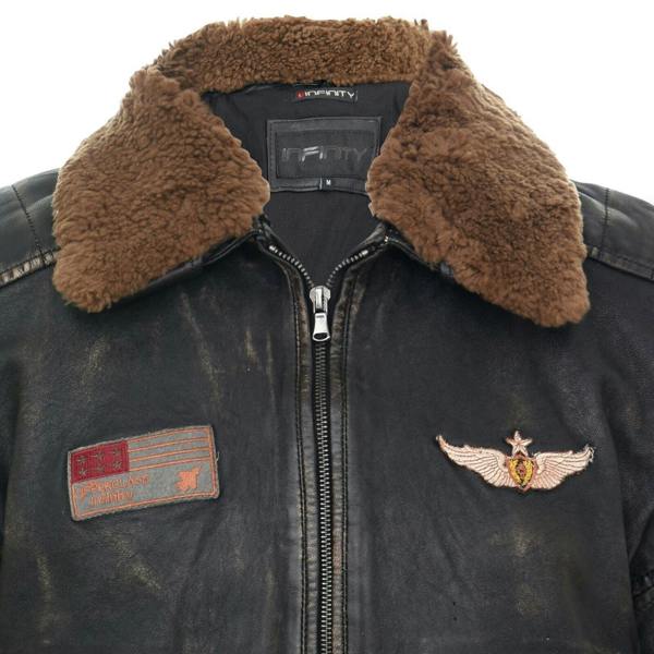 Infinity Leather Mens Badged Vintage Black Leather Bomber Jacket-Tunis