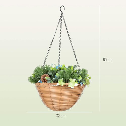 Wyld Haus Kabane Set Of 2 Hanging Artificial Lisianthus Floral Baskets With Pinecone Detail Green