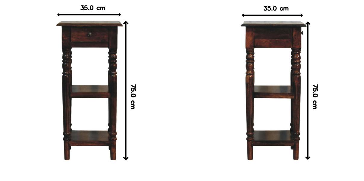 Artisan Furniture Solid Wood Tall Turned Leg Side Table, Brown, 1 Drawer