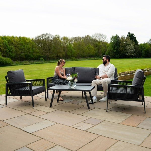 Jardi Aluminium 4 Piece Sofa Set with Black Rattan Storage Box - Anthracite Grey
