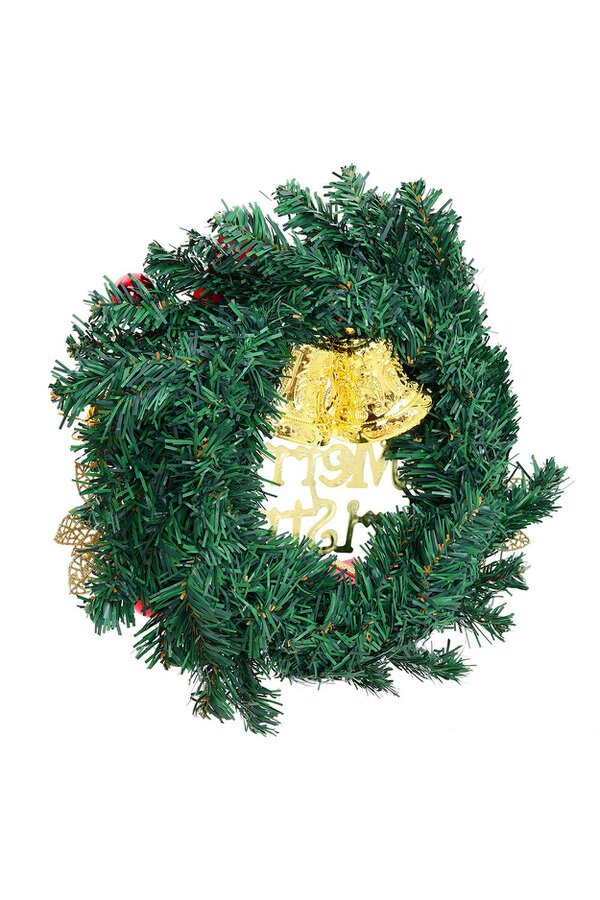 Living and Home D30cm Christmas Artificial Wreath with Xmas Baubles Bells Bow Knots