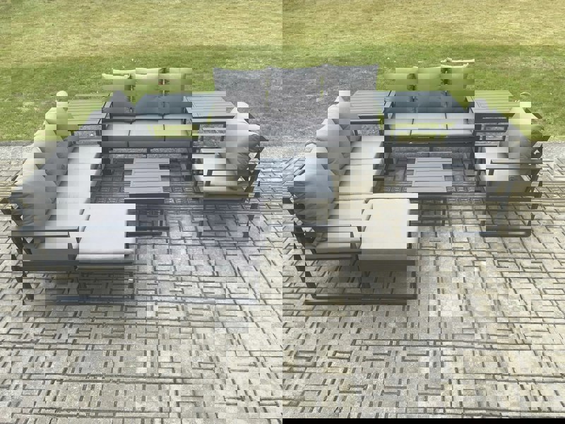 Fimous Aluminium 8 Seater Outdoor Garden Furniture Lounge Sofa Set with Square Coffee Table Chair Big Footstool 2 Side Tables Dark Grey