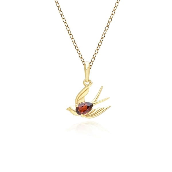 253P340802925 ECFEW™ Creator Garnet Hummingbird Pendant Necklace in Gold Plated Sterling Silver 