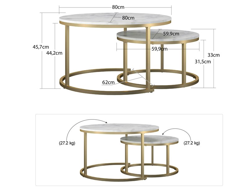 Dorel Home Amelia Nesting Coffee Tables White Marble