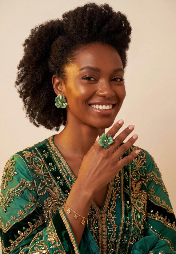 Latelita Jade Rose Flower Cocktail Ring Gold