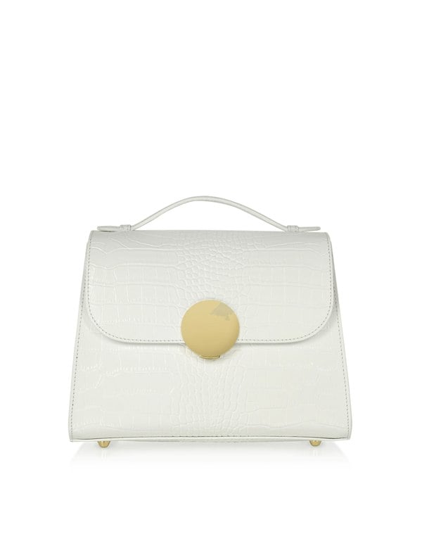 Le Parmentier Bombo Croco Top-Handle Satchel Bag - White