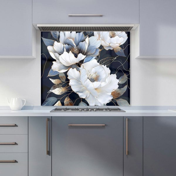 Warren Reed - Designer Elegant Floral Symphony in Blue and Gold Kitchen Splashback