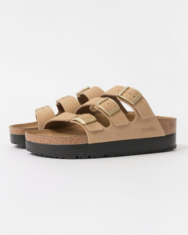 Birkenstock Papillio Florida III Flex Womens Nubuck Platform Sandals - Sandcastle