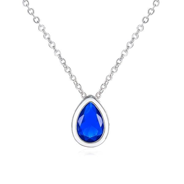 Zavana Blue Pear Shaped Silver Pendant Necklace with Blue Cubic Zirconia Stone for Women