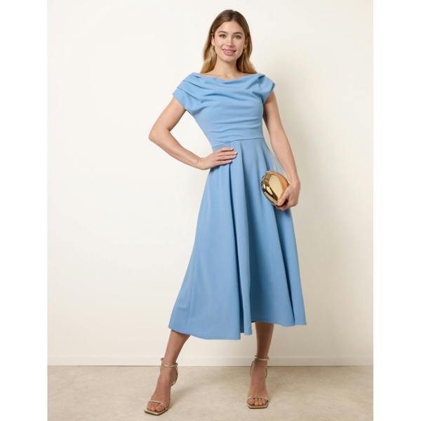 Blue Vanilla Scuba Crepe Off-Shoulder Skater Dress