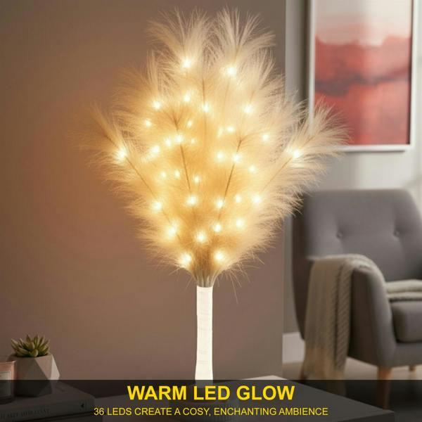 70cm Cream Feather Tree Table Lamp with Warm White LEDs, Battery-Operated Decorative Light image 3