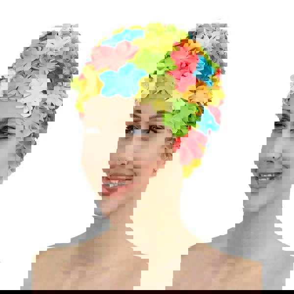 Colorful flower-patterned Fashy rubber swim cap in silicone