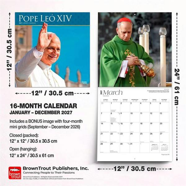 Religion Pope Leo XIV Calendar 2027, Wall Calendars, Month To View, History & Literature, Gift
