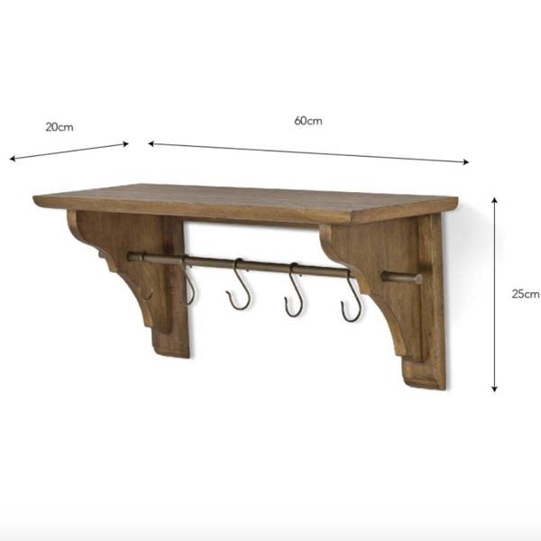Mahogany Shelf With Hooks - alternative angle