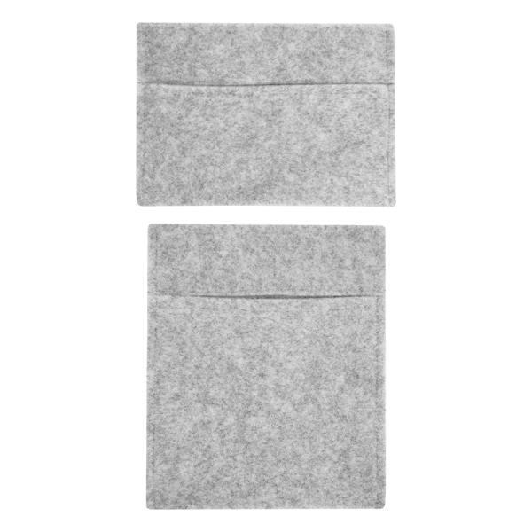 Silver grey storage pouches made of soft felt, featuring a sleek design with two front pockets for easy organization