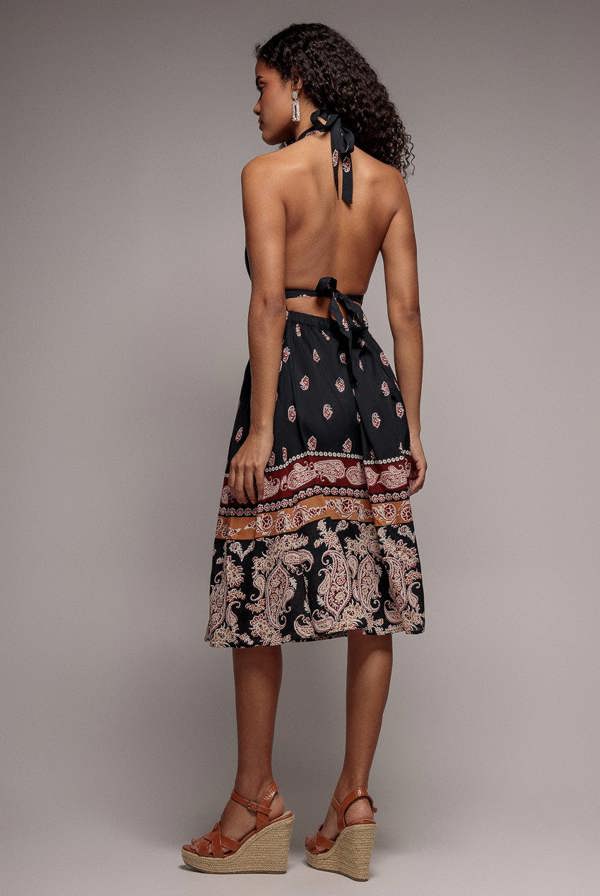 Halter Neck Printed Midi Dress - Black DR3557