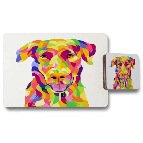 Benjamin Tate Design Amazing Illustration of Dog Pop Art (Placemat & Coaster Set)