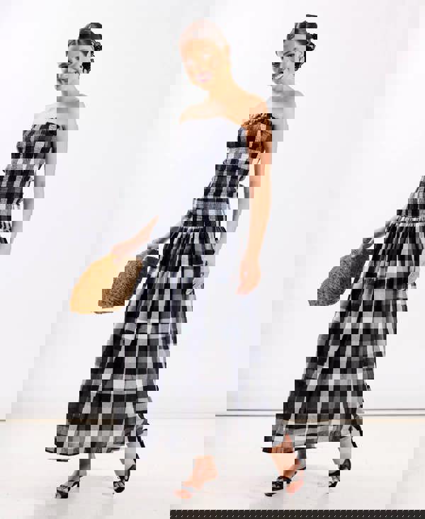 Black Check Bandeau Midi Dress